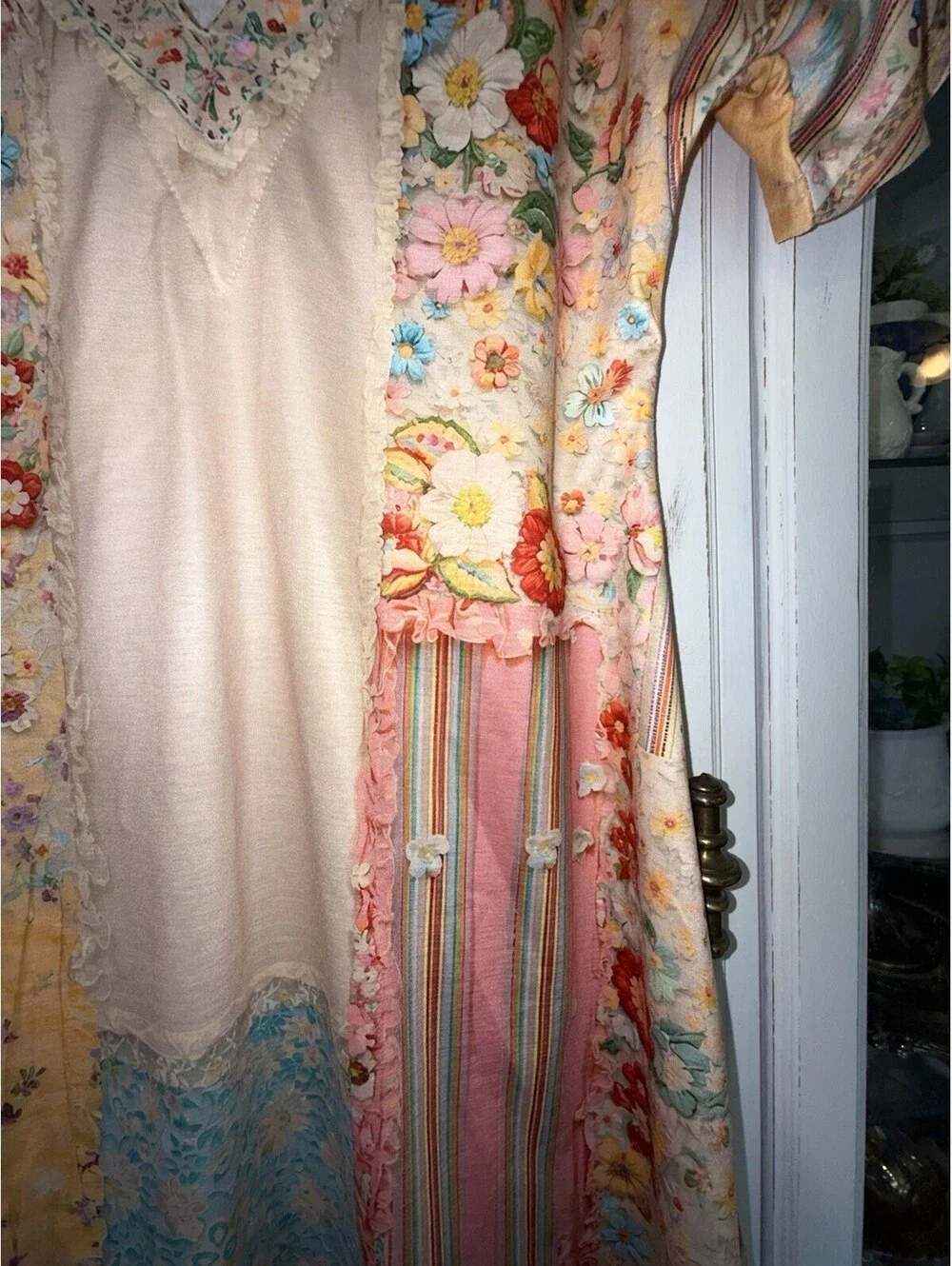New Floral Patchwork Print Colorful Tunic Long Blouse, Boho Dress Size Small
